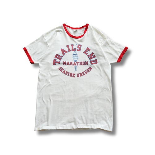70s Champion バータグ TRAIL'S END MARATHON リンガーTシャツ（表記XL・実寸L相当）｜NA851