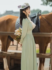 【0176】Bow Tie Ribbon Lantern Long Sleeve Dress