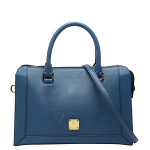 エム シー エム ロゴ ハンドバッグ ショルダーバッグ 2WAY ブルー PVC レザー レディース MCM 【中古】