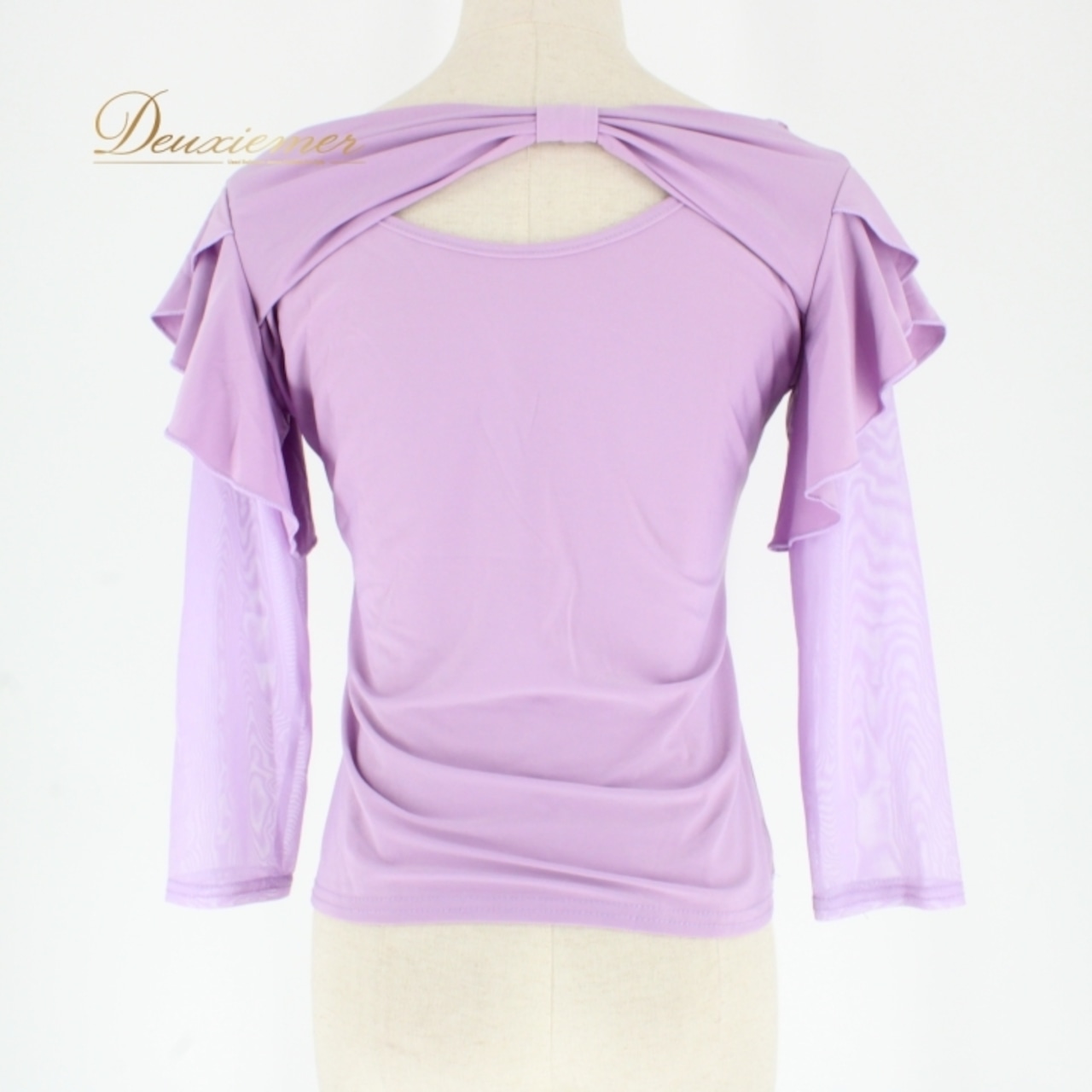 社交ダンス 衣装 スタンダード トップス レッスンウェア Leirena レイリーナ パープル系 薄紫 ラインストーン レース リボン 練習着 長袖 薄紫色 ライラック カジュアル フィット感 おしゃれ ダンスウェア 練習用 衣装トップス ストレッチ パーティー用 フェミニン デザイン性 おすすめ 女子 体型カバー エレガント クラシック
