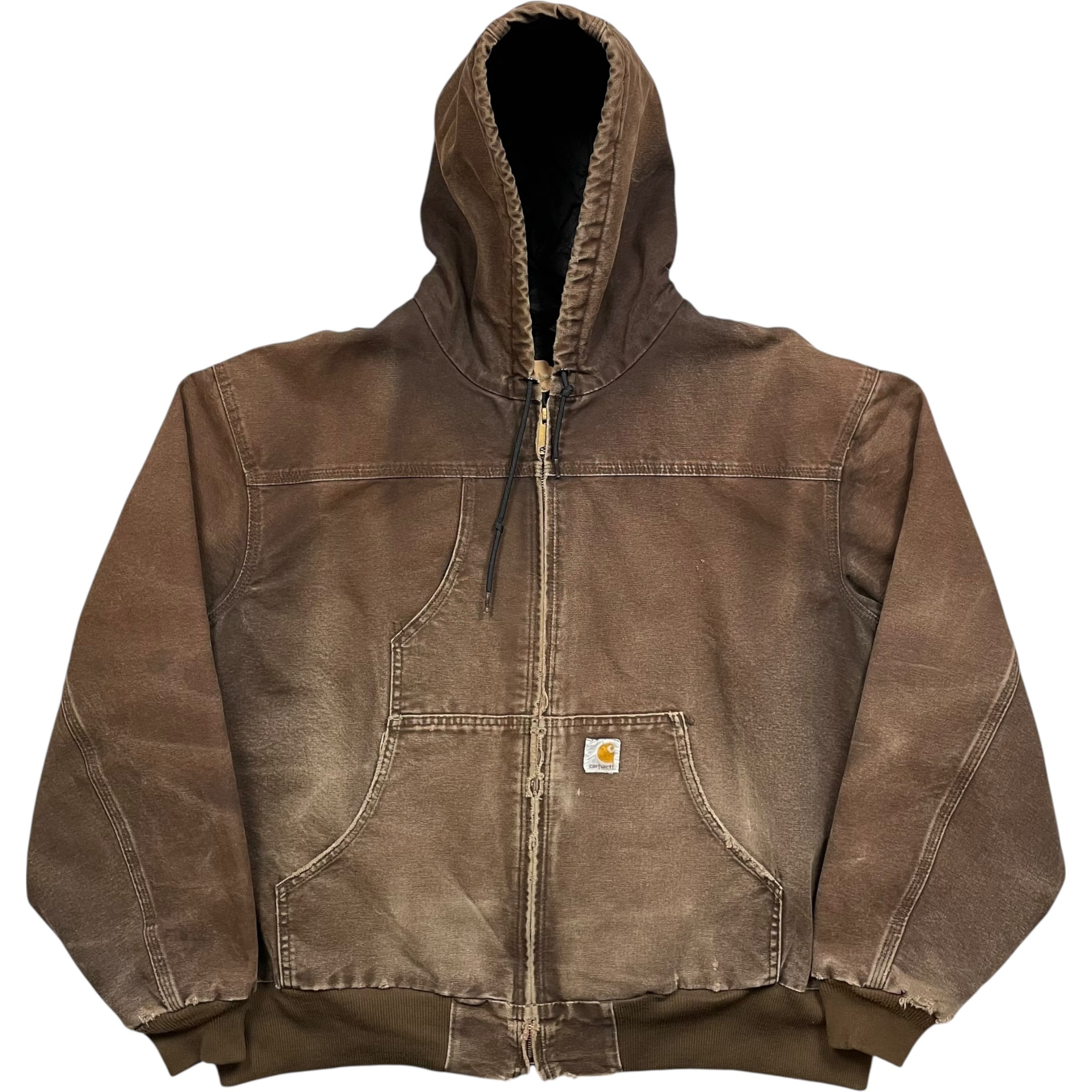 《XXL》 Carhartt カーハート アクティブジャケット ダックジャケット 激レア 胸ポケット付き フェード ハチノス ダメージ ダークブラウン no.9845