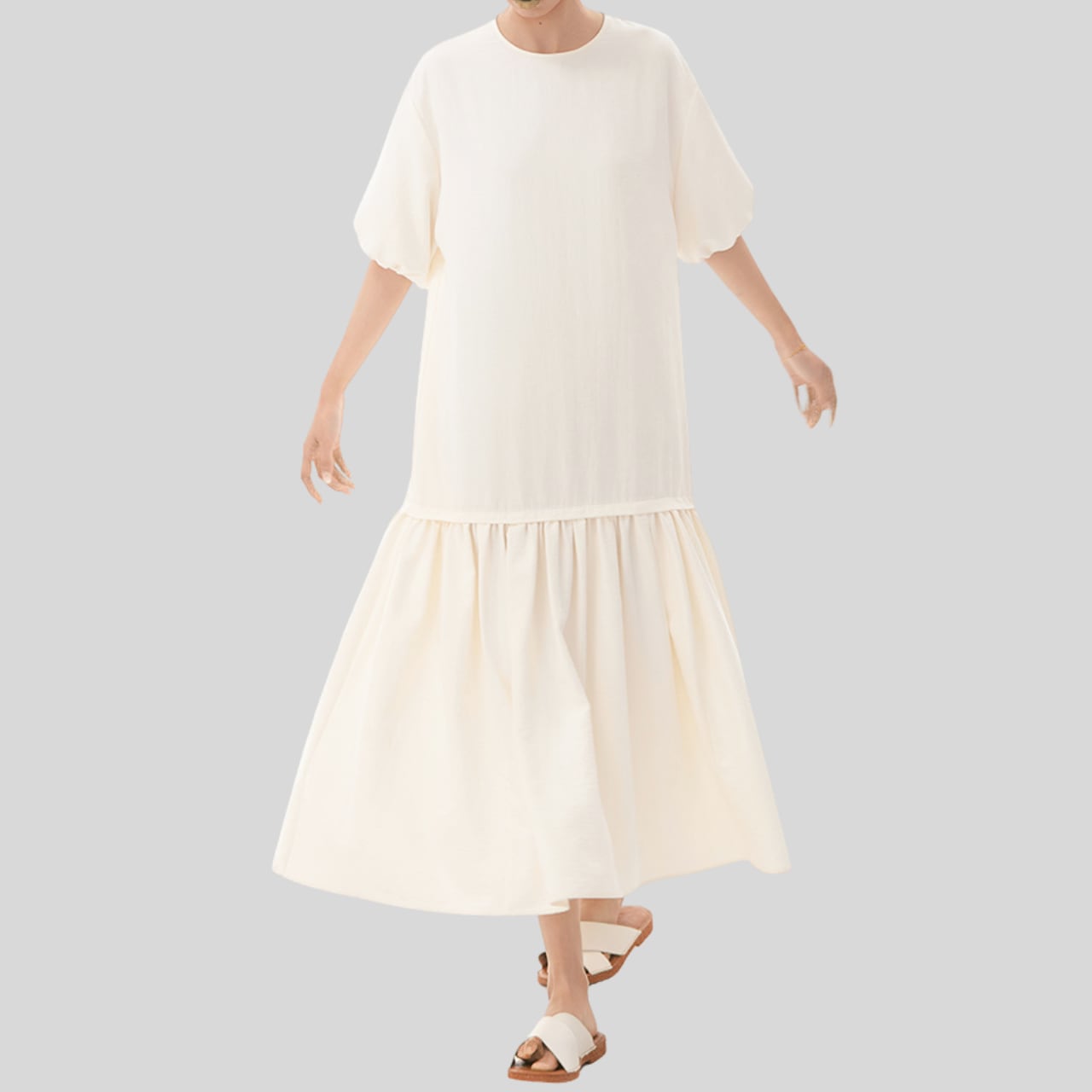 クルーネックフレアロングリゾートワンピース 00845