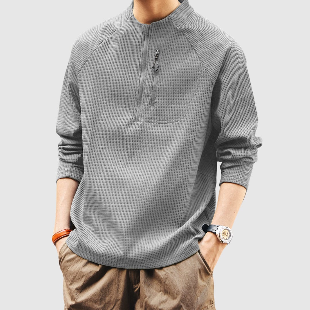 ハーフジップワッフルトップス H2709