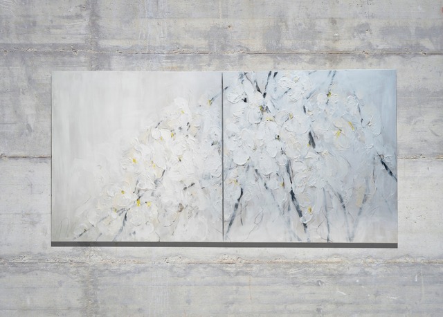 Flowers / 白い花をテーマにした現代アート作品 2連キャンバス 絵画販売