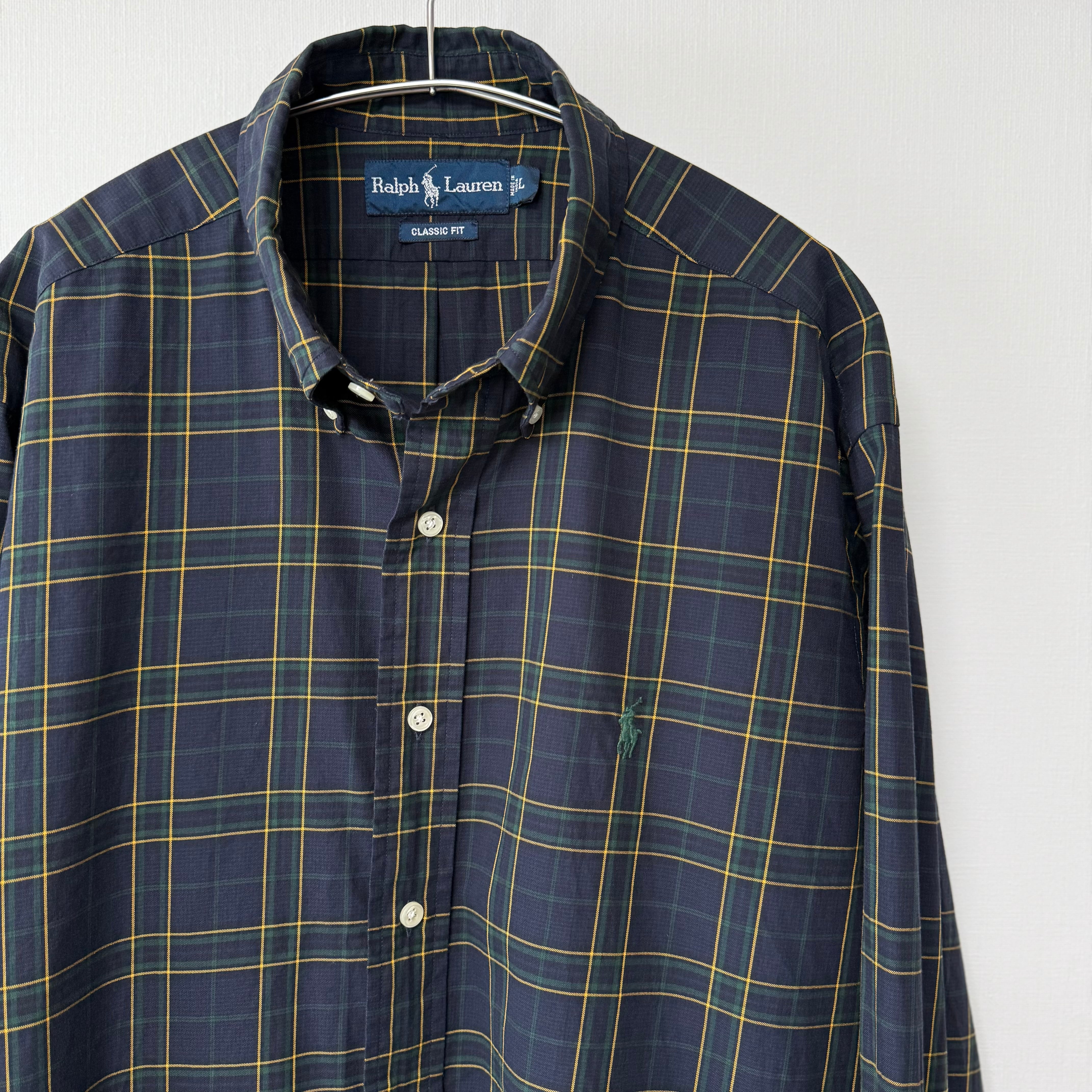 Ralph Lauren 90s タータンチェック ボタンダウンシャツ ネイビー