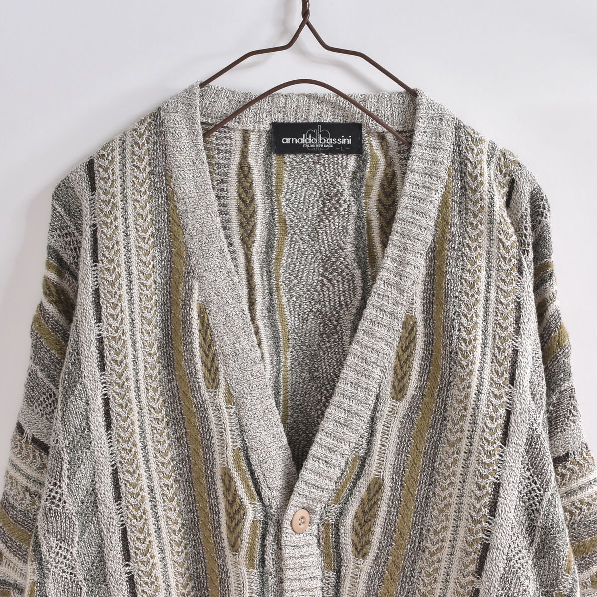 90s~ arnaldo bassini 立体編み 3D ニット カーディガン セーター ジャガード デザイン ヴィンテージ ビンテージ メンズXL相当
