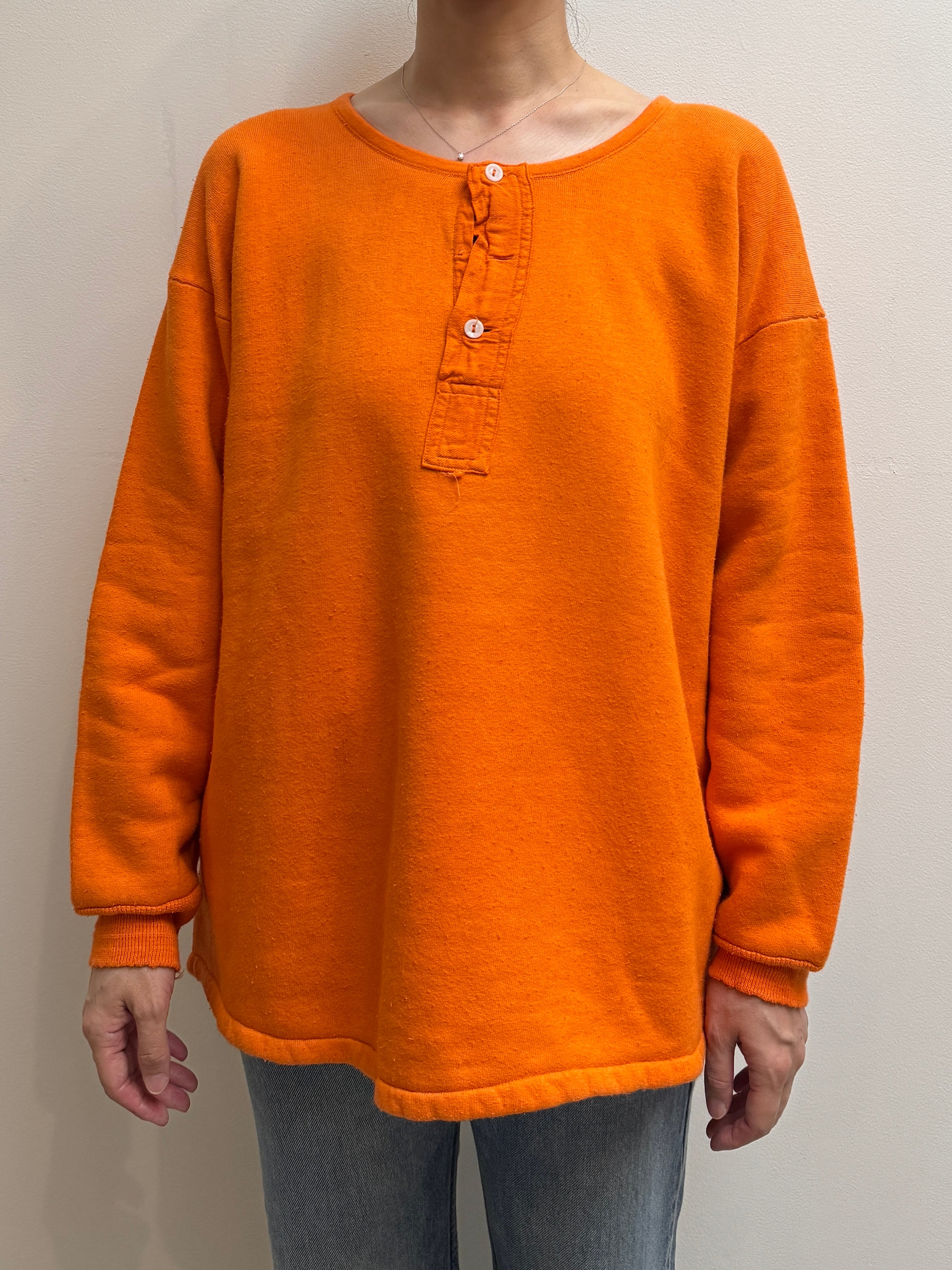 CU16-18 USED GARMENT DYED THERMAL SWEATSHIRT -OGANGE-