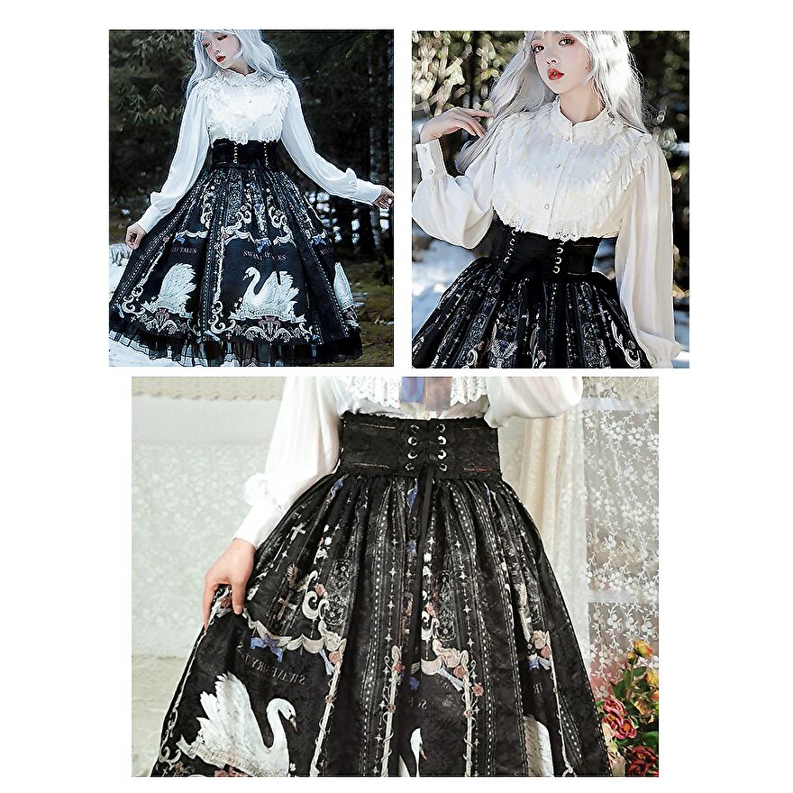 ロリータ クラロリ セットアップ ブラウス スカート スワン柄 甘ロリ