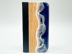 Sea/wood×resin navy blue wave 手帳型case(bamboo)