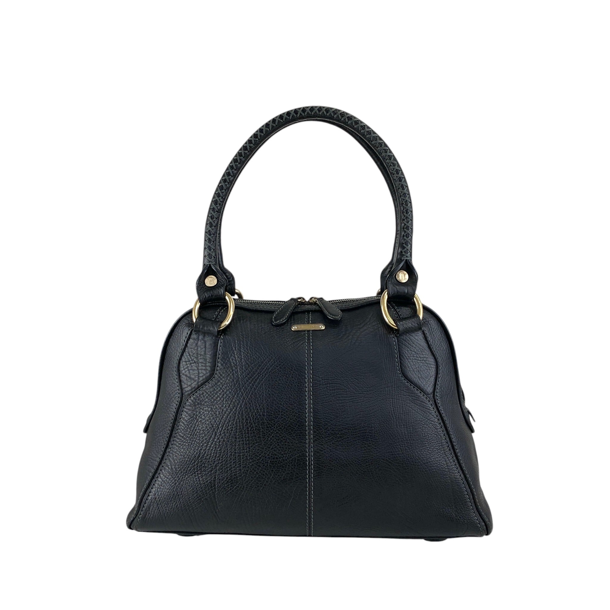 コ*ペ様 CELINE ブラック ハンドバッグ CELINE セリーヌ ハンドバッグ ブラック ロゴプレート レザー ミニ