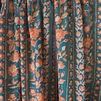 ブロックプリント生地【50cm単位】インド綿 ストライプ/花柄 グリーン×黄土色×オレンジ #57227-GR2