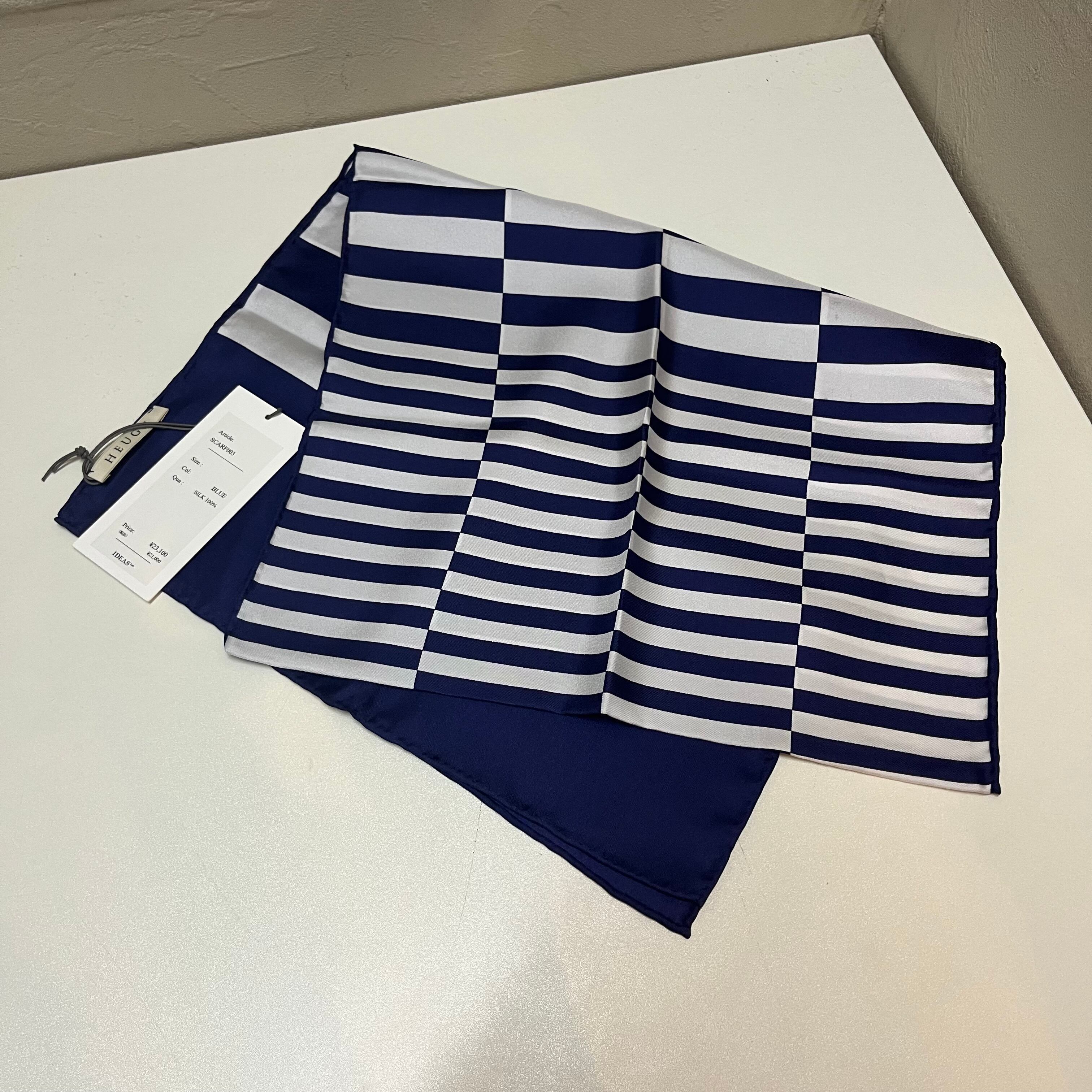 HEUGN ユーゲン シルクスカーフ ネイビー×ホワイト SCARF003【代官山07 