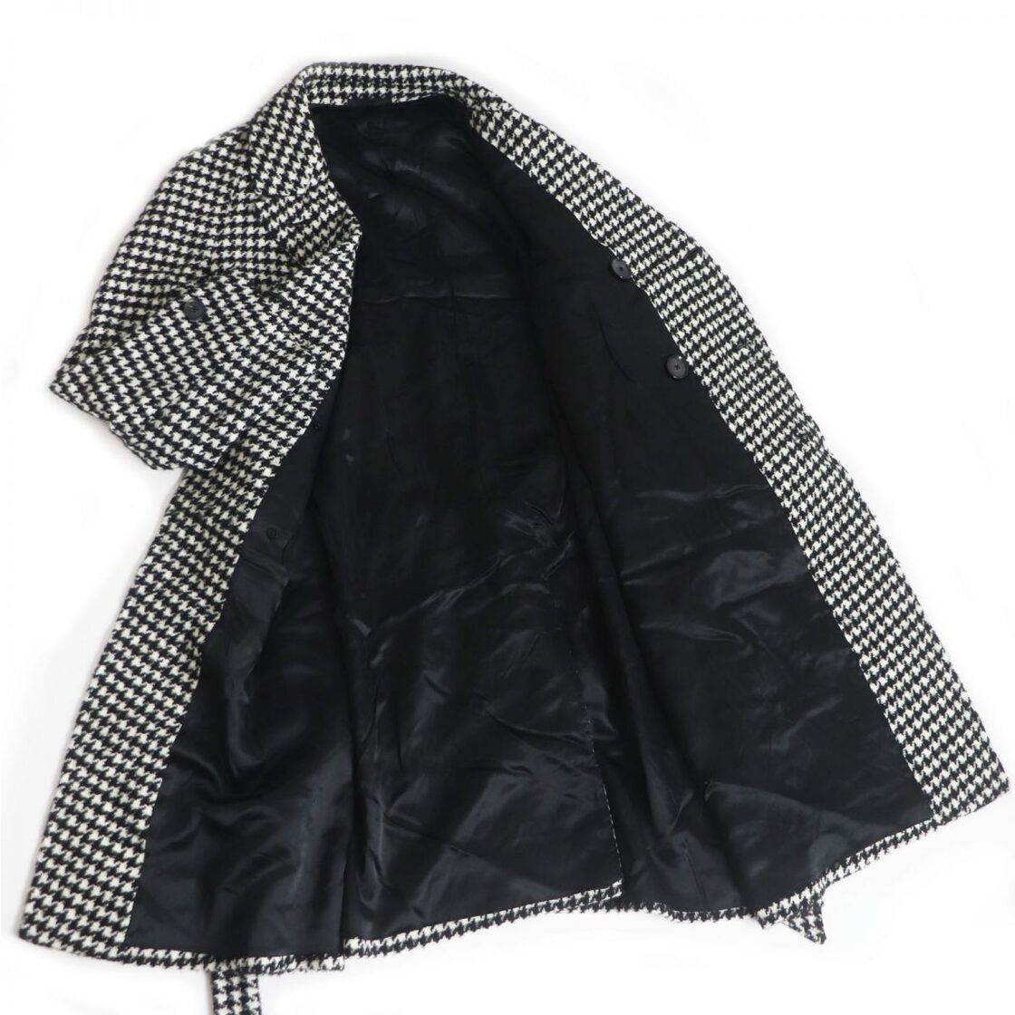 美品□CARUSO/カルーゾ 千鳥格子柄 ウール ダブルブレスト ロング丈 