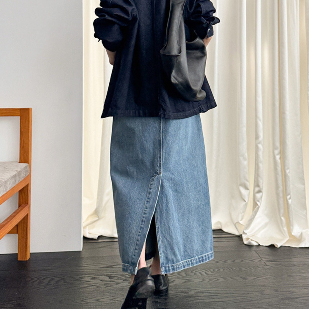 Front Seam Midi Tight Skirt【4color】 T4378