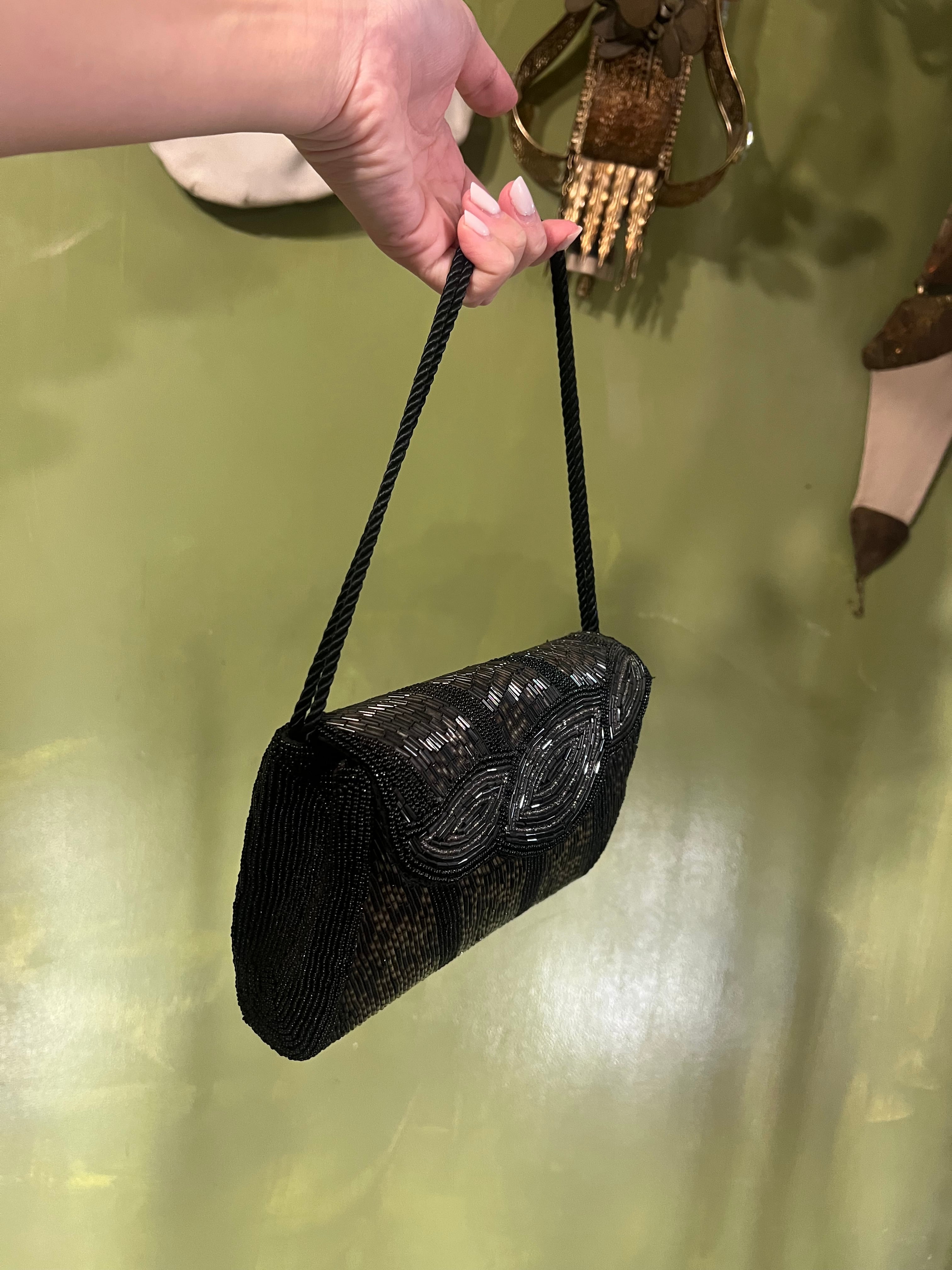 ブラック 黒 ビーズバッグ ヴィンテージ アンティーク フランス製 Benex Bag Crochet Beads バッグ（Vintage ビーズクロッシェ ヴィンテージ バッグ