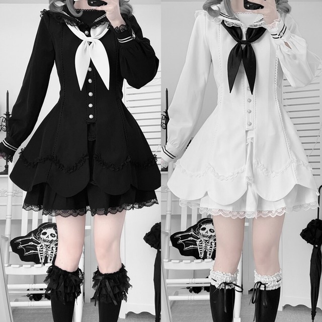 地雷系セーラーワンピース バイカラー 量産型 ドール