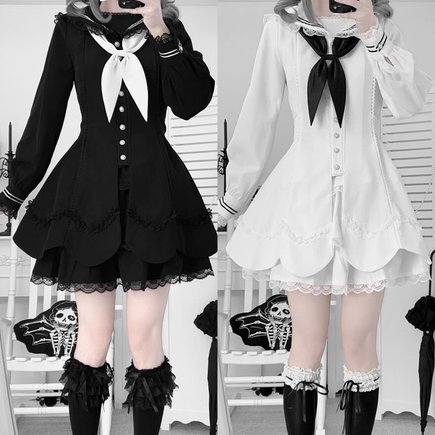 地雷系セーラーワンピース バイカラー 量産型 ドール