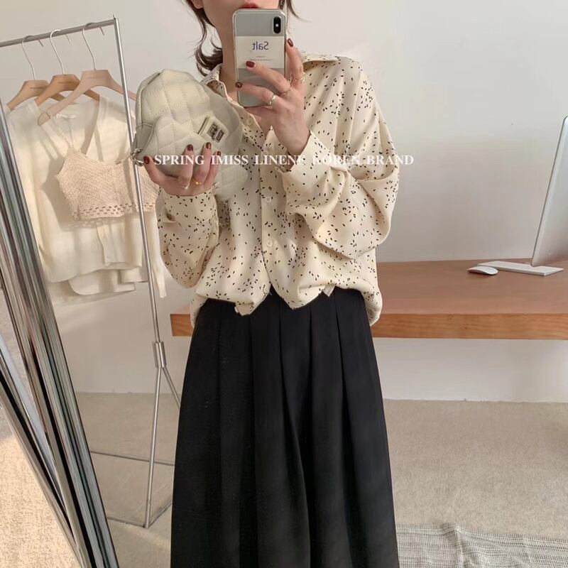 スタンダードシャツ ルーズスプリング長袖スリーブレディース ロング レトロ 春物 ビッグFスモールZ韓国84221337791