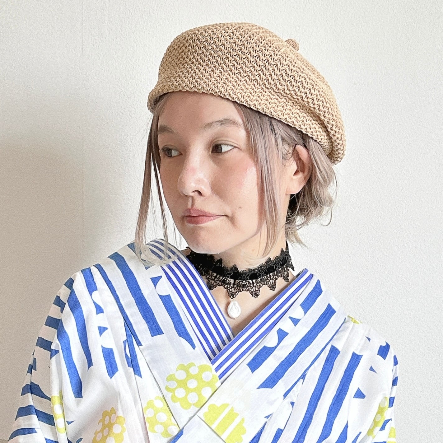 大人のシンプル夏ベレー