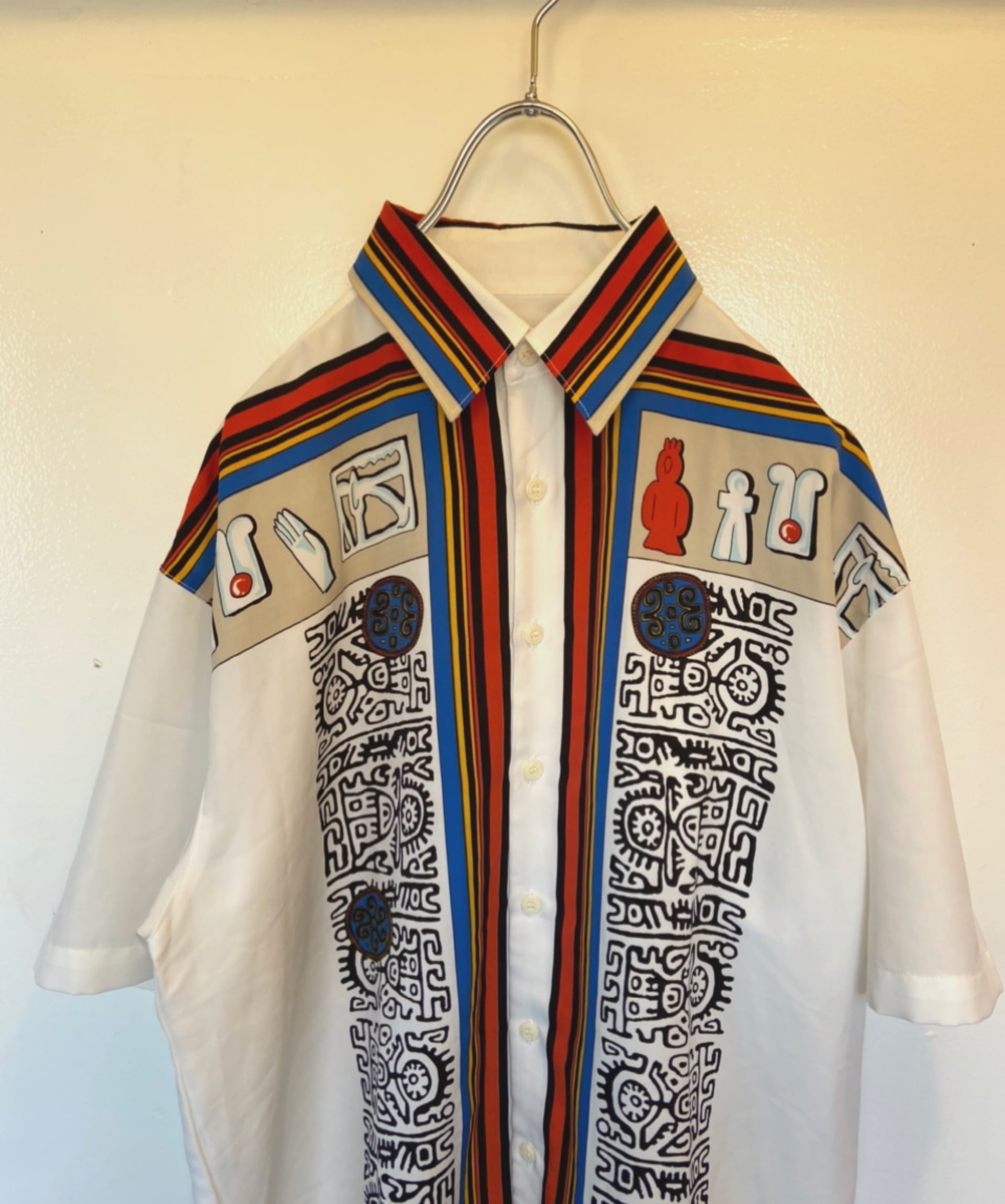 古着 総柄ポリシャツ 1点物 デザインシャツ