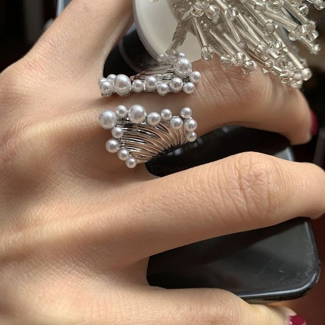 Rhythmic pearl silver ring　V0513