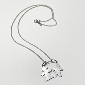 Vintage 925 Silver Boy & Girl Pendant Necklace Made In Italy