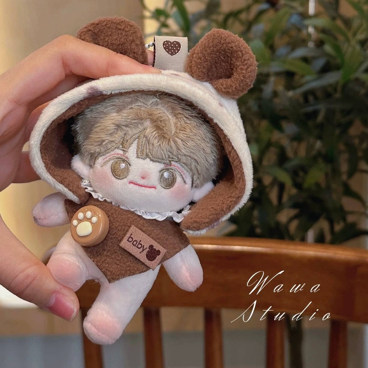 15cmぬい服】クマ耳&うさ耳 ブラウンコーデ 着せ替えぬいぐるみ 棉花