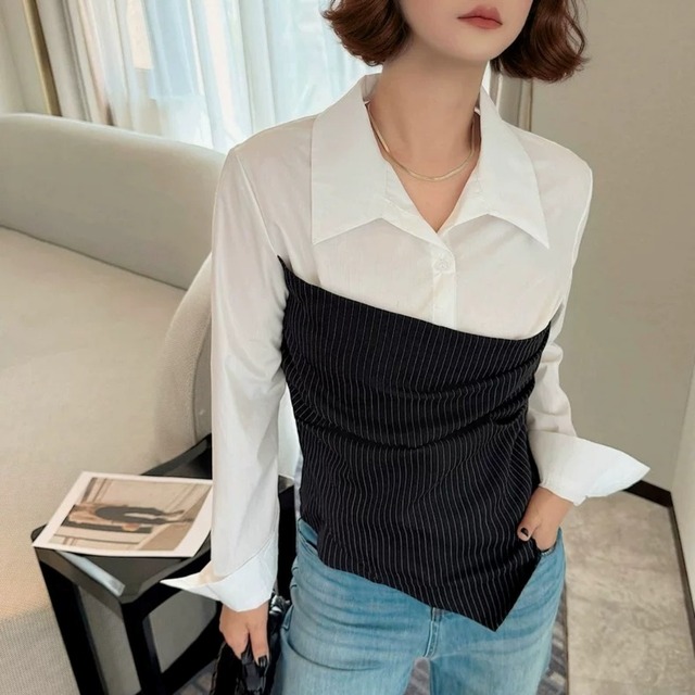 Pinstriped Bustier Layered Shirt 01411