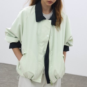 Bicolor Switch Drop Shoulder Stand Collar Blouson【3color】 T3517