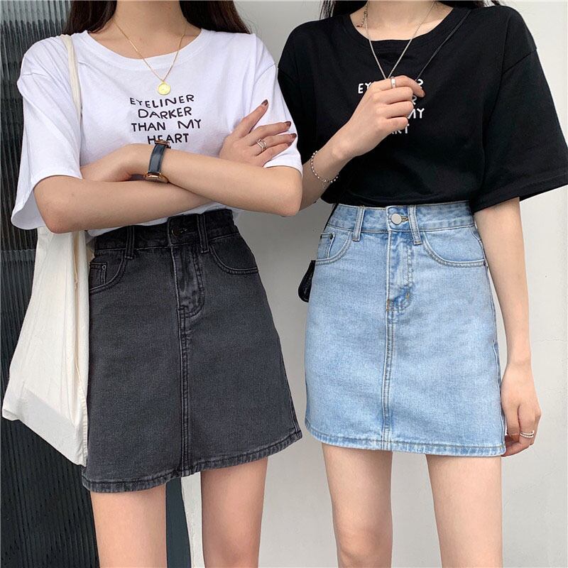 ブラックスカート サマーハイウェストウェストAラインショート 夏物 YY-ファッション74069036842