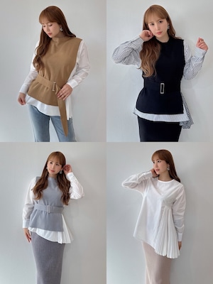 ニットベスト×プリーツブラウスセット ¥7,200+tax