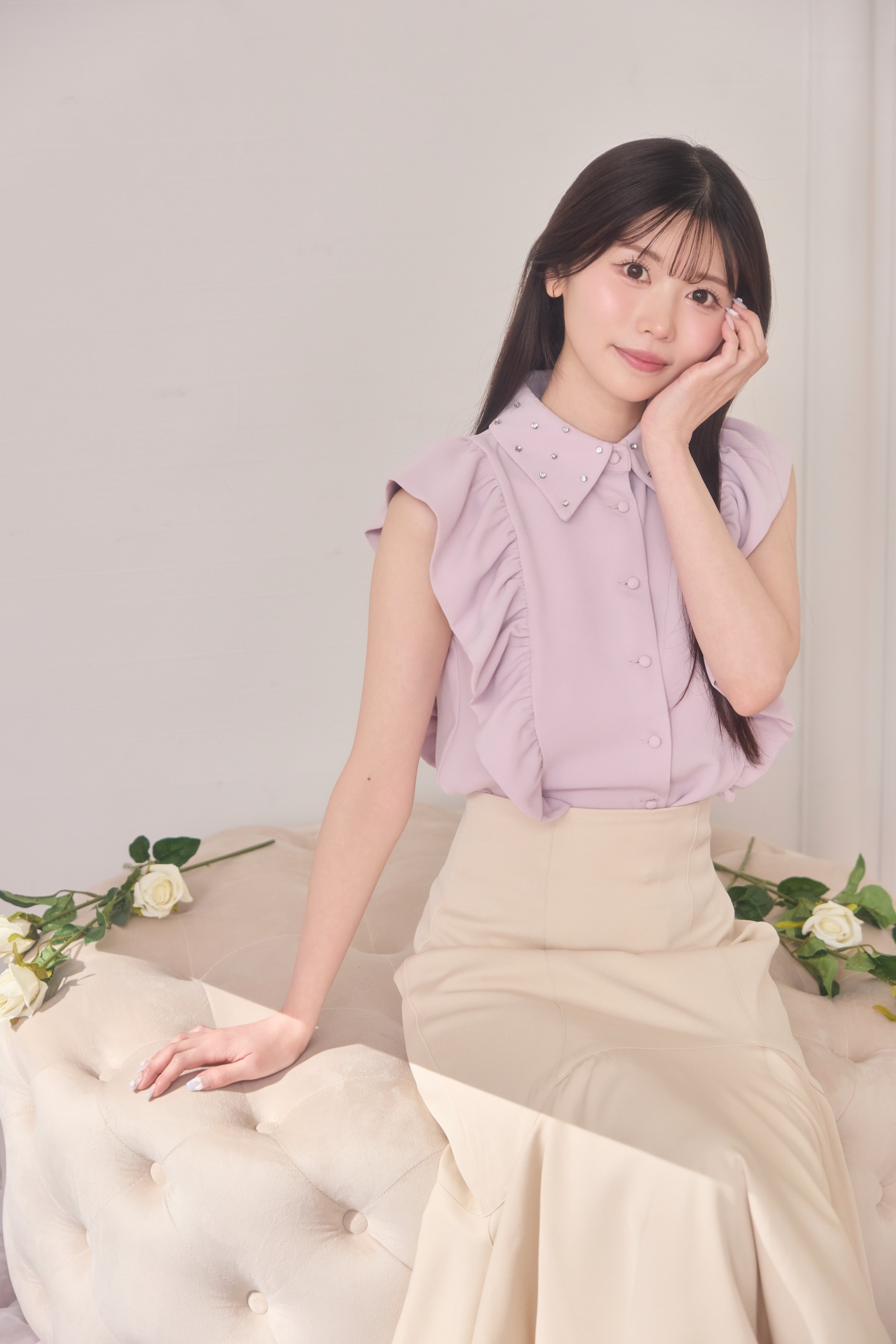 frill sleeve bijou blouse(lavender) | Désir et Raison