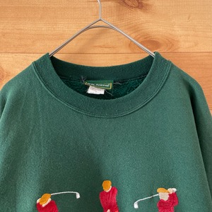 【MAC BIRDIE】90s USA製 スウェット トレーナー ゴルフ スウィング 刺繍 ディープグリーン XL オーバーサイズ US古着