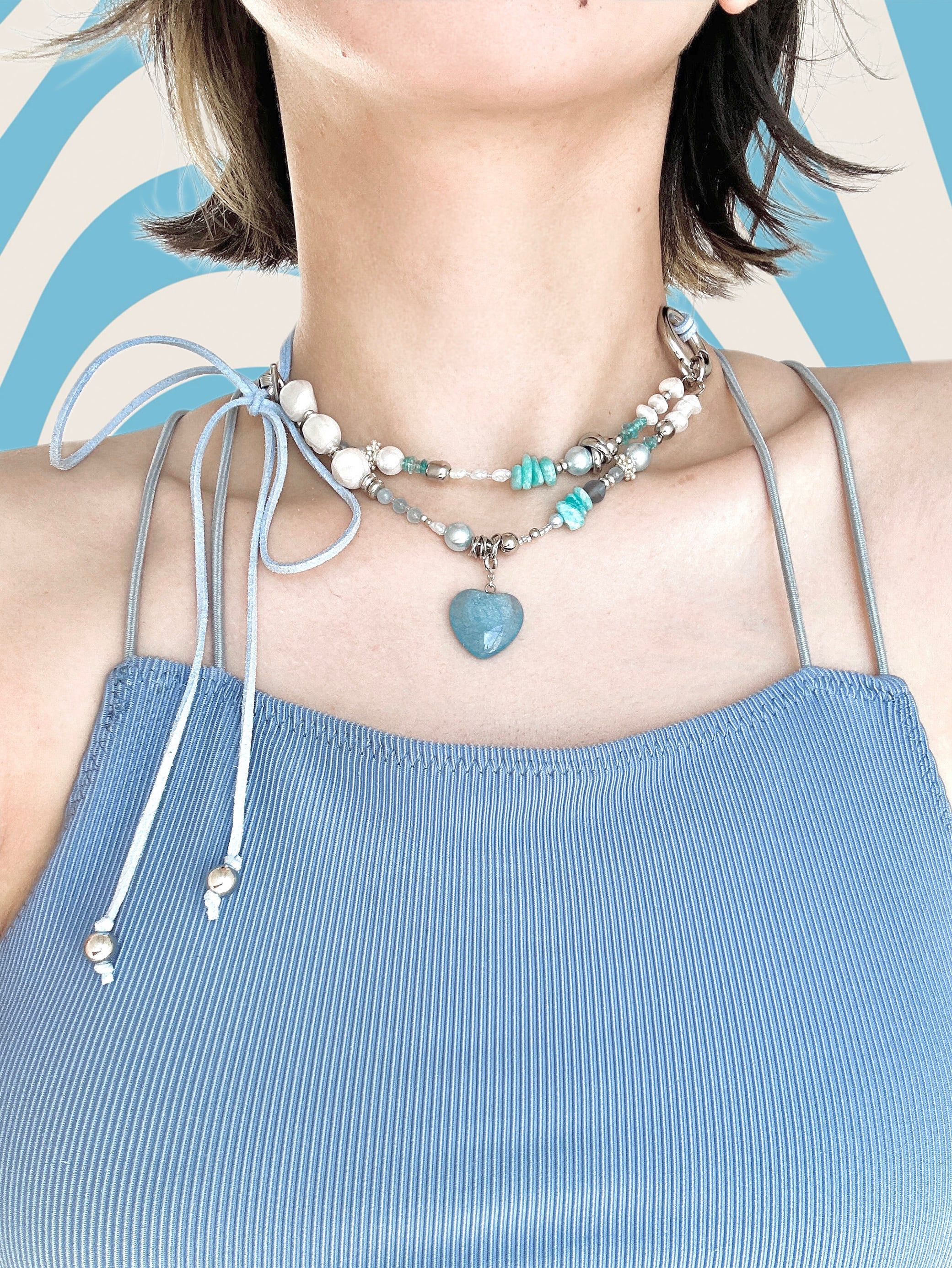 Rose quartz heart charm leather choker. | maison HOWL