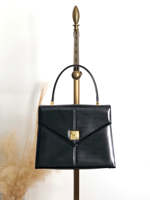 Yves Saint Laurent イヴ・サンローラン ハンドバッグ ブラック YSLロゴ レザー トップハンドル vintage ヴィンテージ オールド m6kuvb