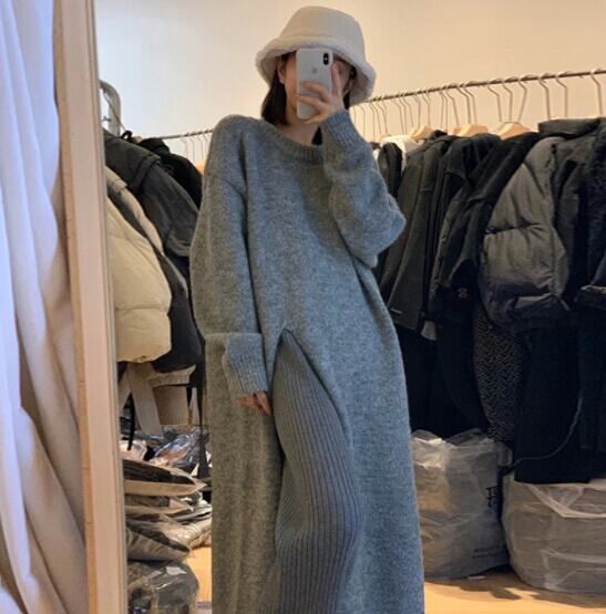 新作 レディース トップス ニット ニットワンピース セーター スリット ヴィンテージ