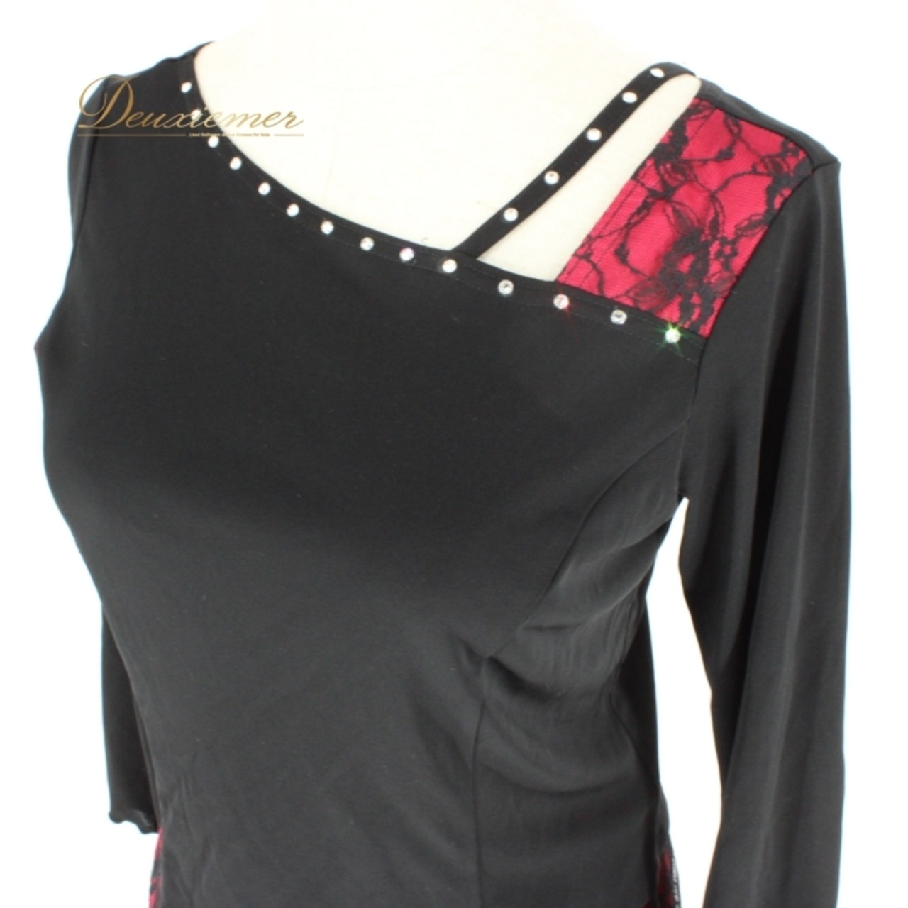 社交ダンス 衣装 スタンダード 上下セット ツーピース レッスンウェア パーティ衣装 PAPILLON パピヨン 黒 ブラック系 レース 花柄 長袖 ビビッドピンク ポリエステル セットアップ ラインストーン ファスナー仕様 M L 伸縮性 レディース 演出服 ダンスウェア コスチューム 衣装セット かわいい おしゃれ 目立つ 踊りやすい