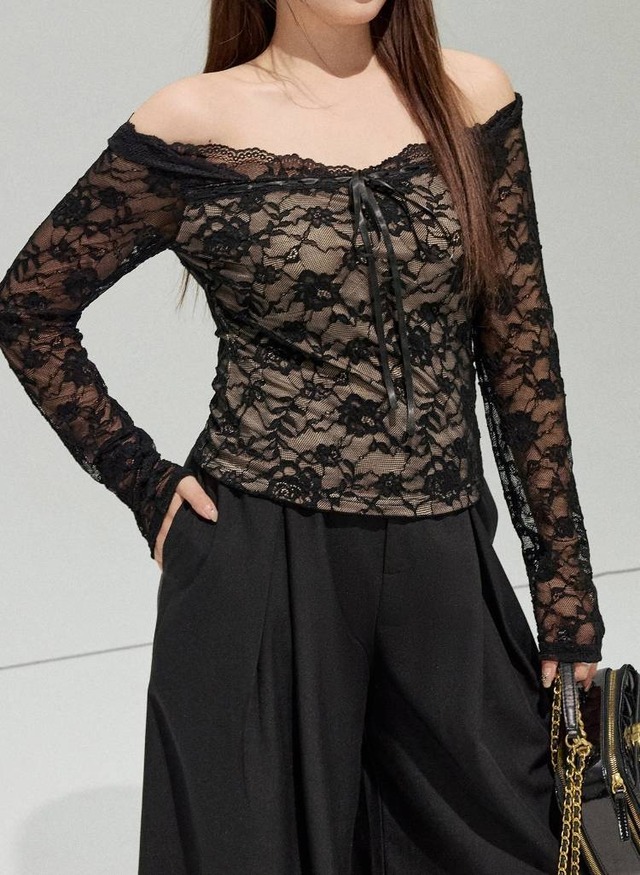 視線を奪う 繊細レースくびれトップス  おしゃれ 大人可愛い きれいめ 重ね着 細見え 体型カバー 大きいサイズ 韓国 CH11476