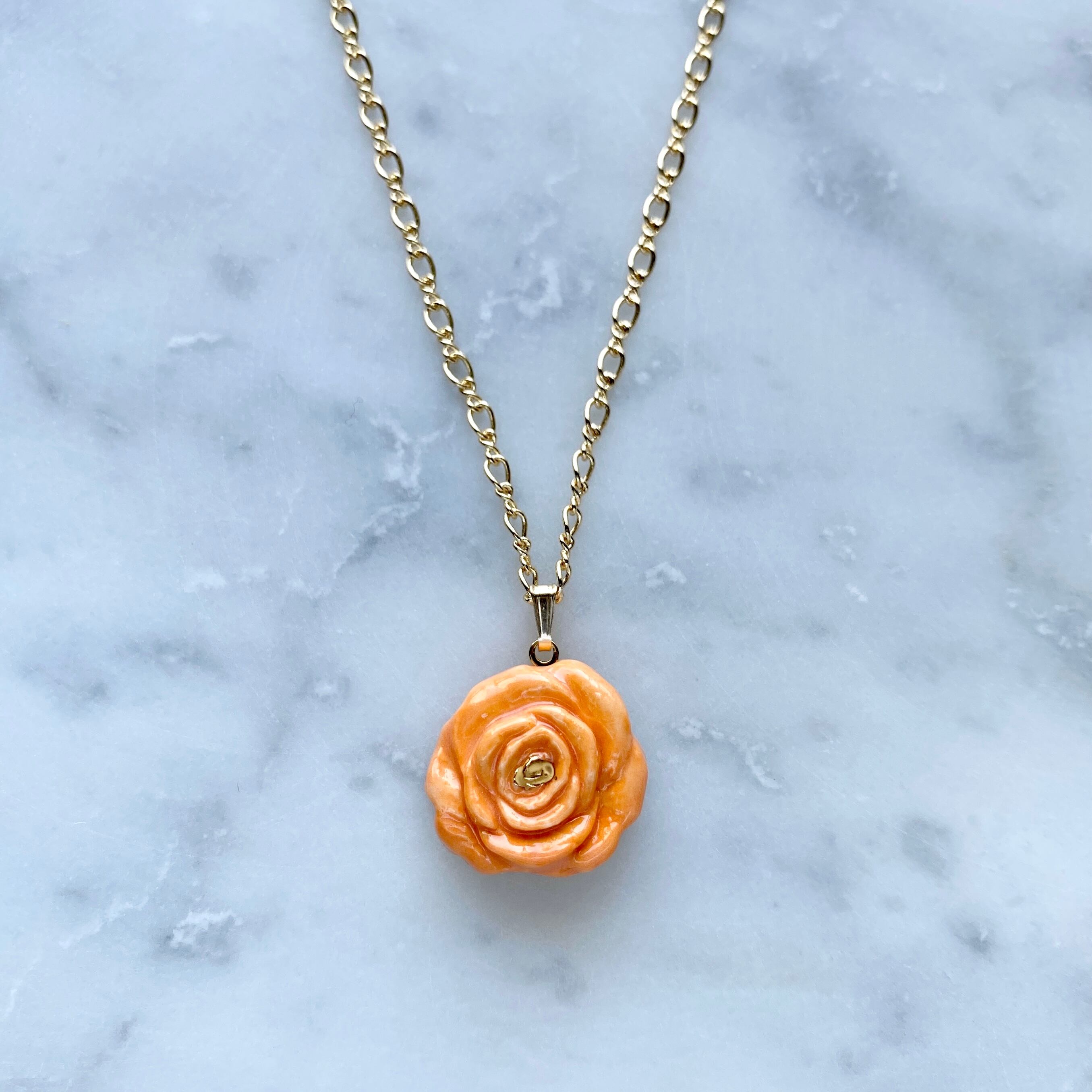 ネックレス ピアス or イヤリング セット Rose / 薔薇 オレンジ
