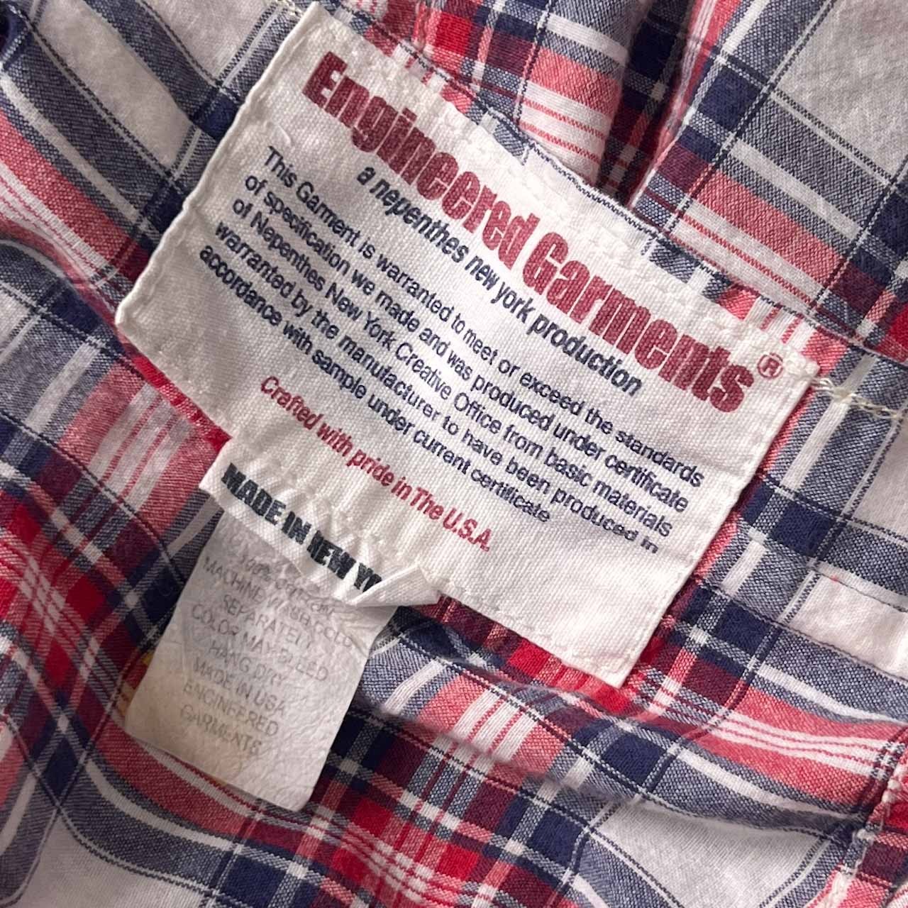 USA製 ENGINEERED GARMENTS NEW YORK エンジニアドガーメンツ チェック 猫目ボタン 山ポケ 長袖 ワークシャツ S/レッド×ブルー系 メンズ