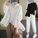 でもブラウス シャツ レディースシワ半袖シャツ可愛いスウィートで無地トップス着痩せ大きいサイズ不規則韓国キャンパス風ファットマミー長袖ブラウス シャツ レディース