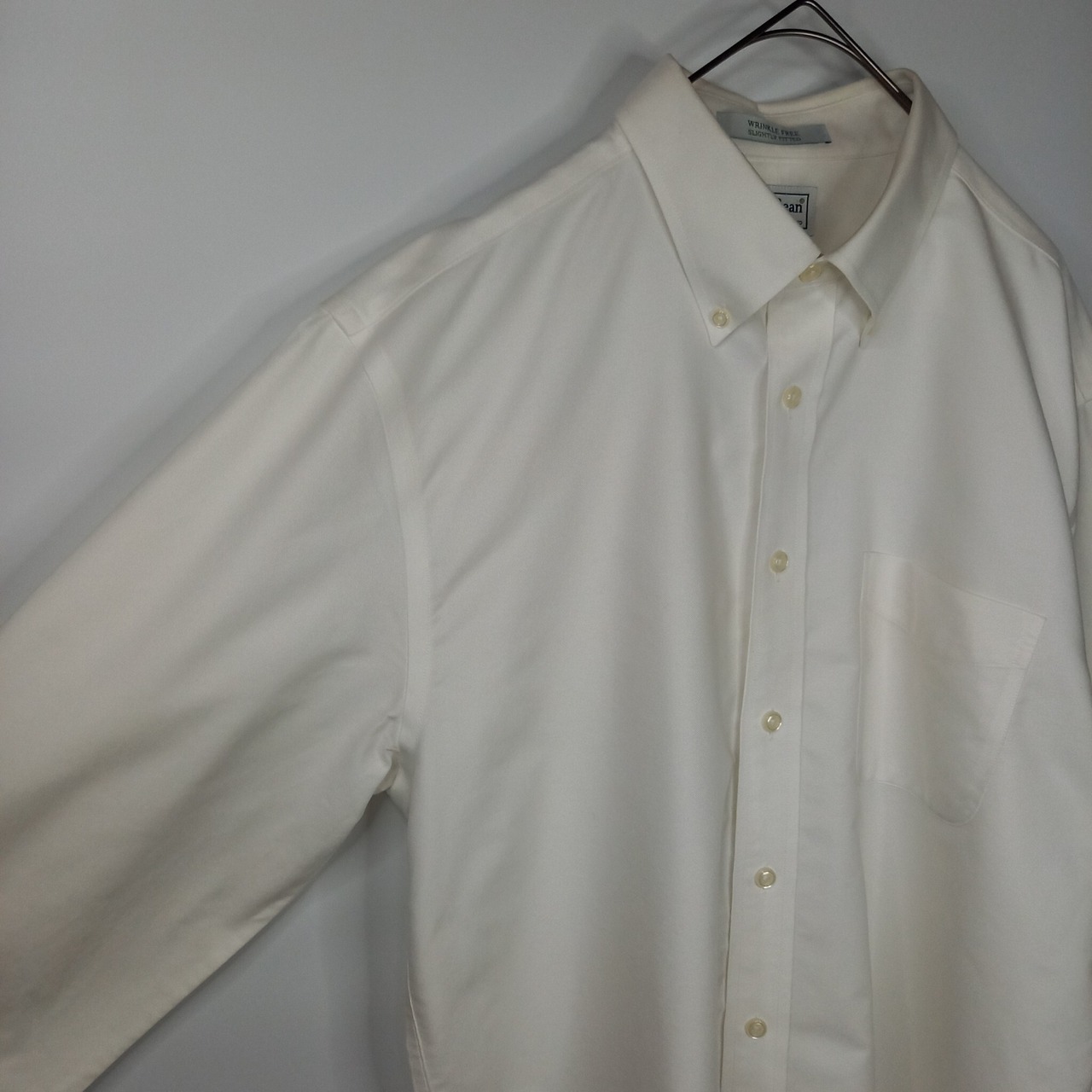 防シワ　エルエルビーン　オックスフォード　BDシャツ　長袖　無地　ポケット　白
