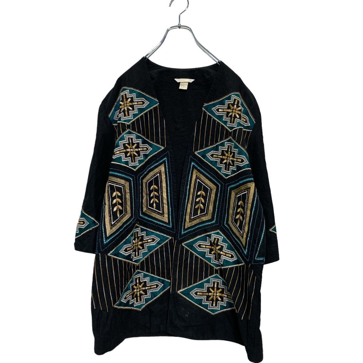 ジャケット　♡新品♡ Ｈ＆Ｍ　エイチアンドエム　Sサイズ H&M 七分袖 ビジュー刺繍 ジャケット M〜 レディース ブラック