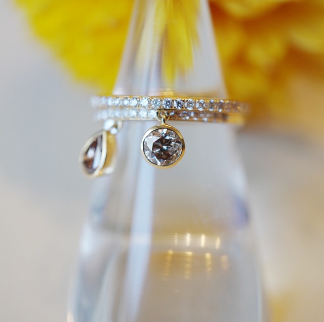 【13号】18k揺れるブラウンダイヤモンドハーフエタニティリング