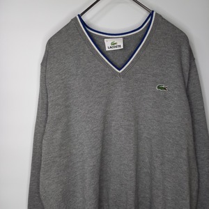 ラコステ　Vネック　コットン　ニット　セーター　刺繍ロゴ　襟ライン　ファブリカ製