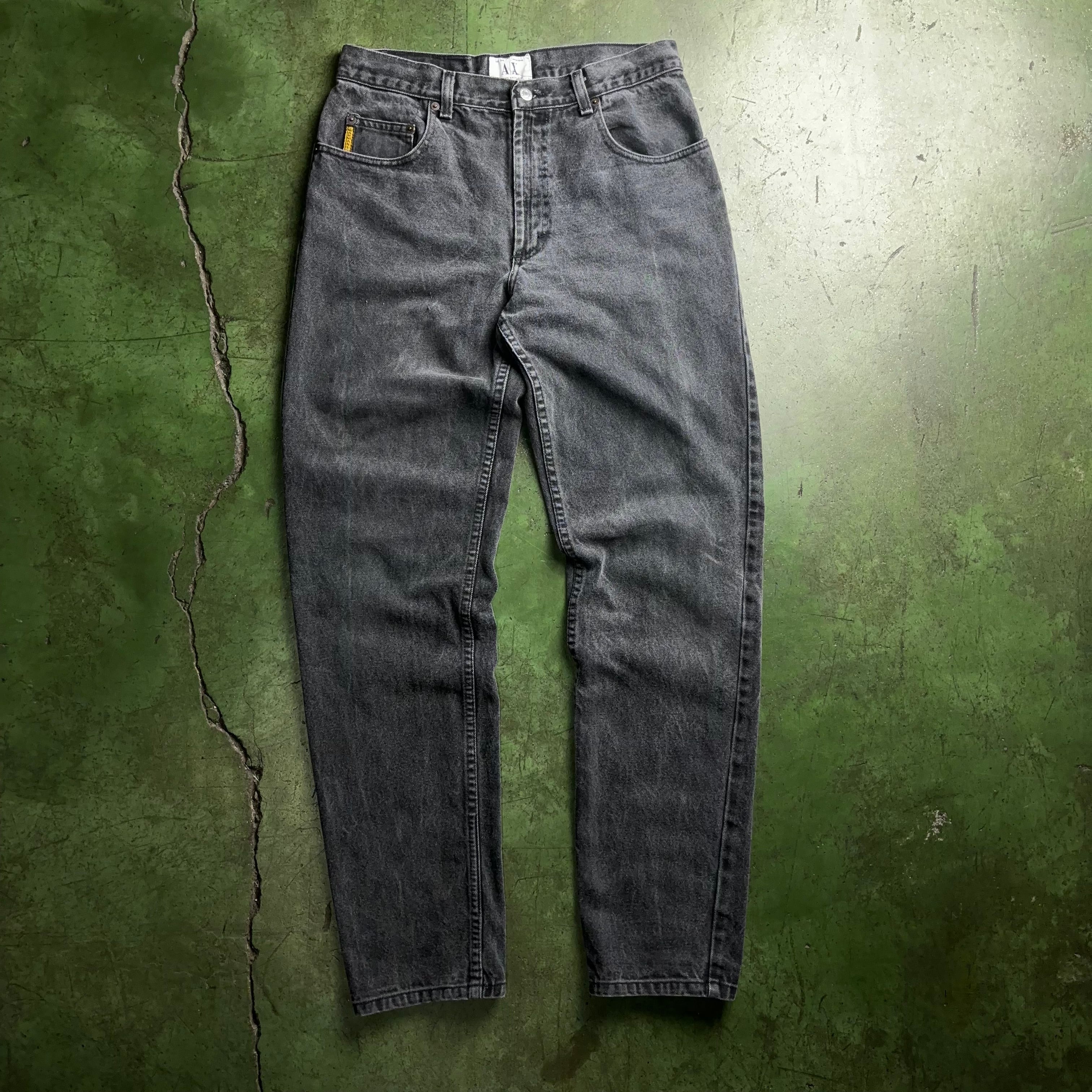 90's~ ARMANI EXCHANGE Tapered Black Denim Pants USA製 SIZE 90's~ ARMANI EXCHANGE Tapered Black Denim Pants USA製 SIZE