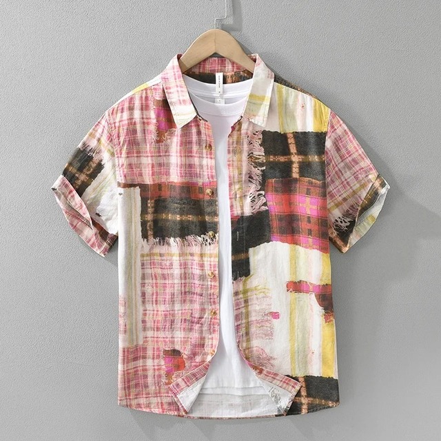 Plaided Patchwork Print Shirt / チェック パッチワーク プリント シャツ