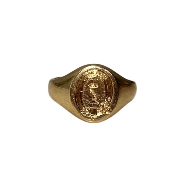 vintage c1988 18ct gold intaglio ring " laus deo "
