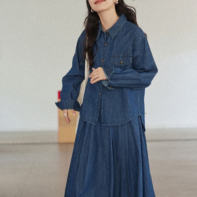 button-front denim shirt　J00486
