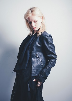 Vintage drape neck coated denim riders jacket "BLACK"
